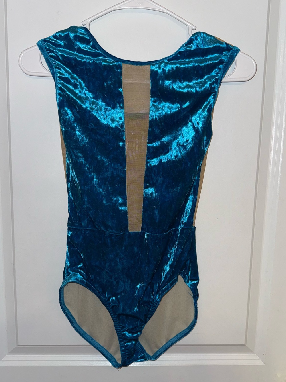 BP Designs Dance Leotard Teal Velvet Size Youth X-Large with Mesh Detail